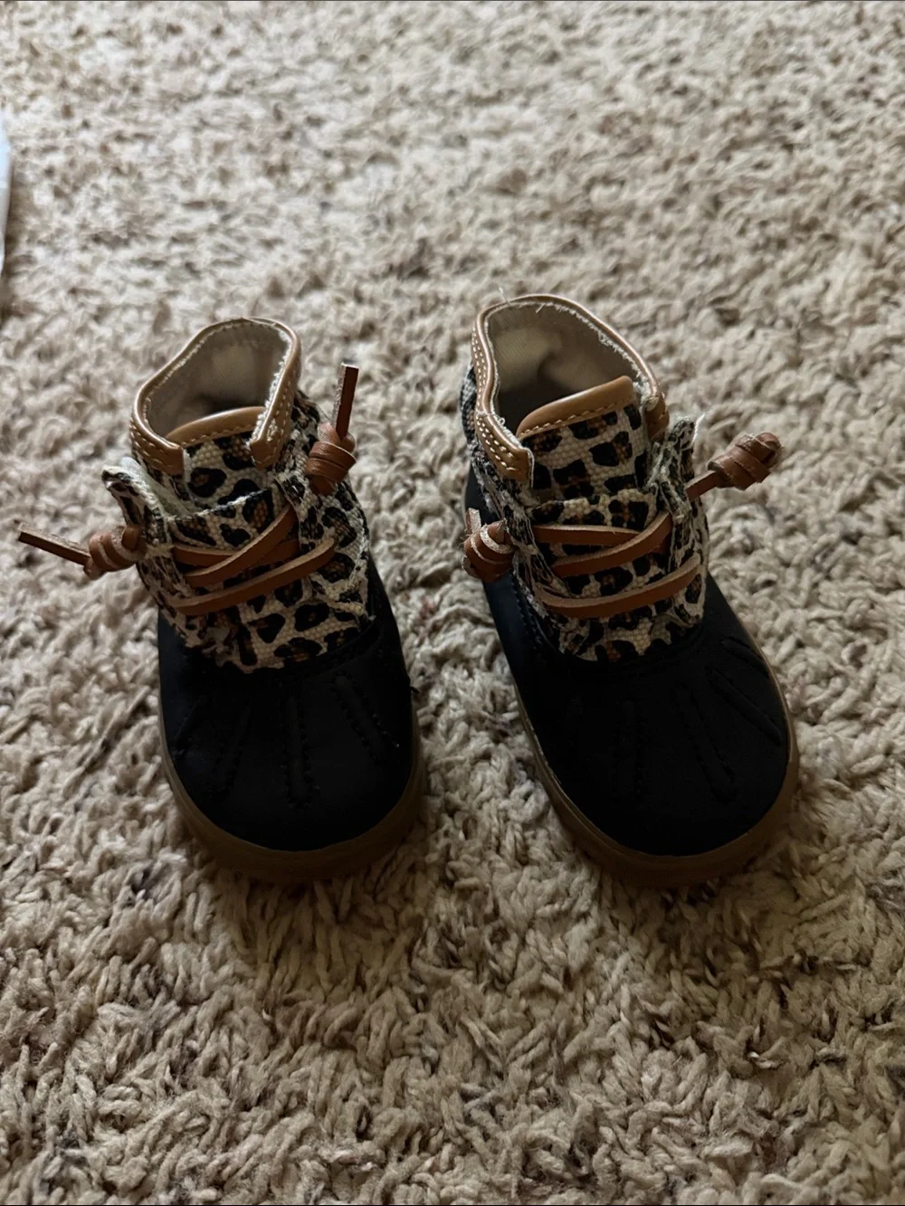 Sperry - Girls Black & Leopard Print Duck Boots